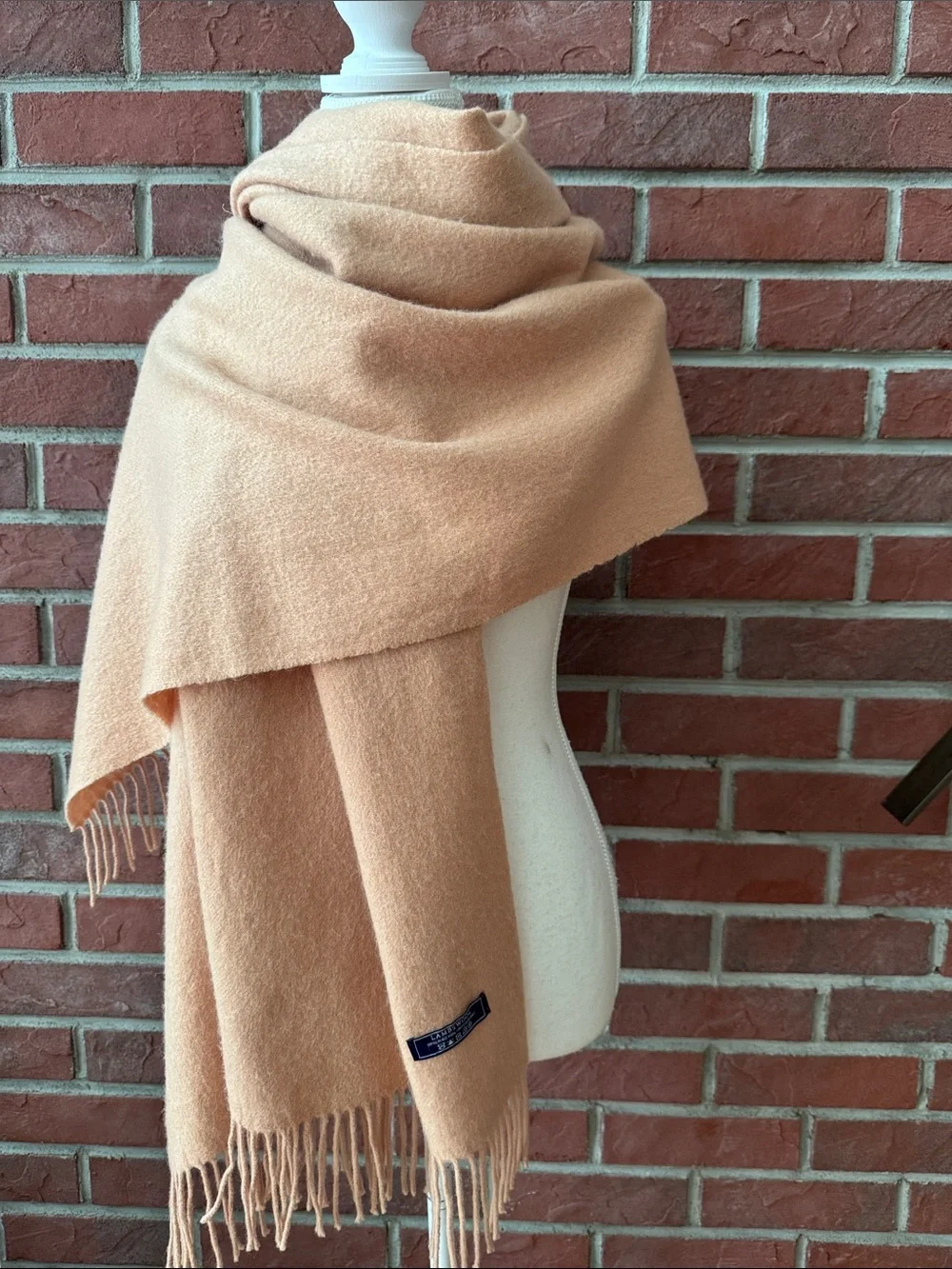 Camel Fringed LambsWool Throw Shawl Oversized Scarf 27”x76”